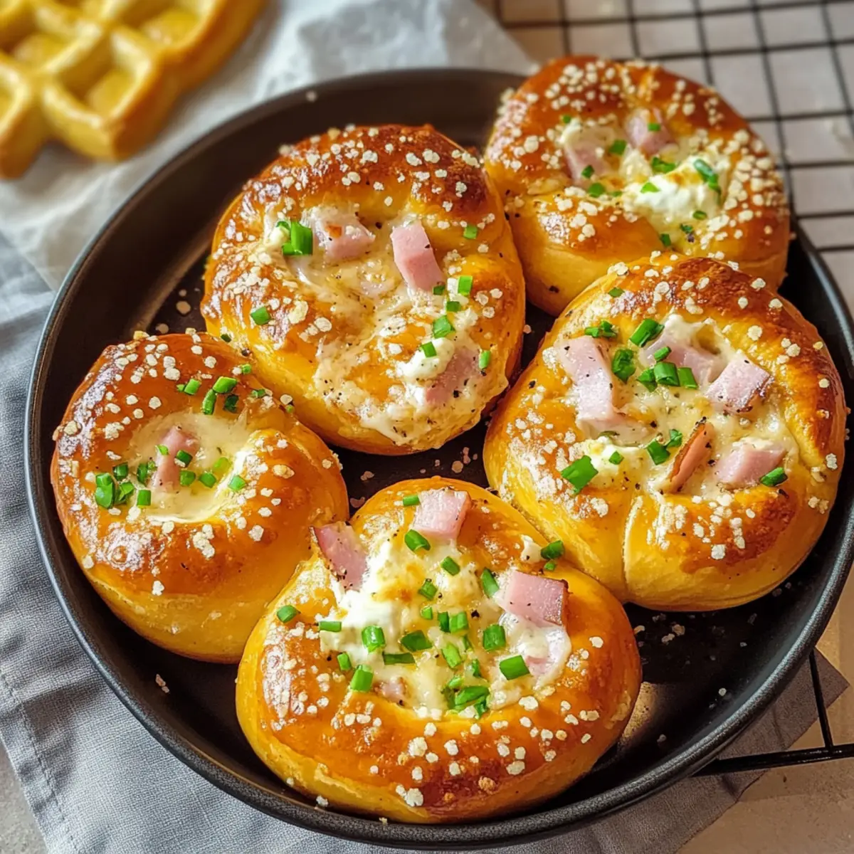 Überbackene Brezeln mit Schinken und Käse